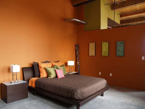 Bedroom with Orange Walls